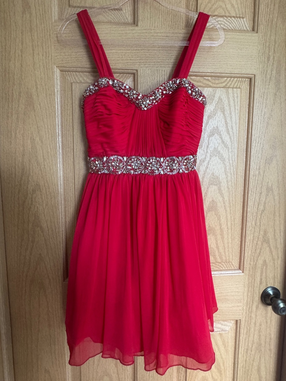 My Michelle Red Chiffon Party Dress with Beaded Accentst